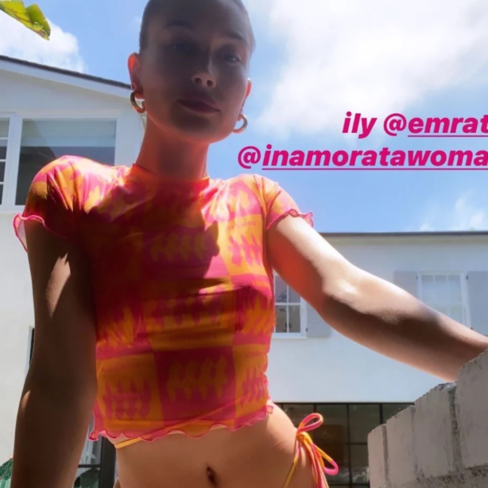 Inamorata pick and orange logo cover up